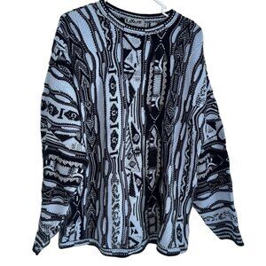 VTG 90s Lavane Men’s Textured Knit Sweater Sz L Blue Black Chunky Cosby